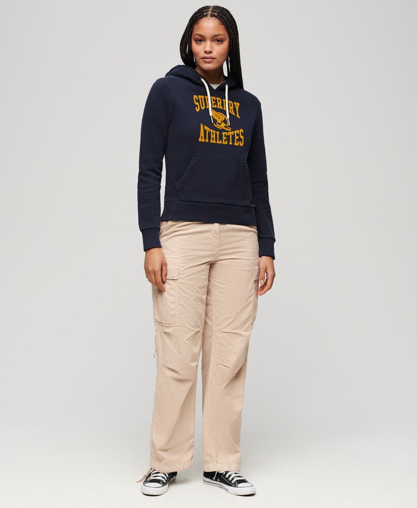 varsity hoodie met fluweelachtige print in donkerblauw.