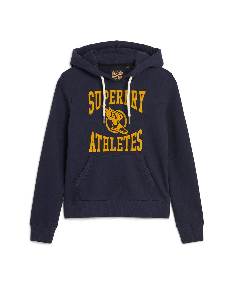 varsity hoodie met fluweelachtige print in donkerblauw.