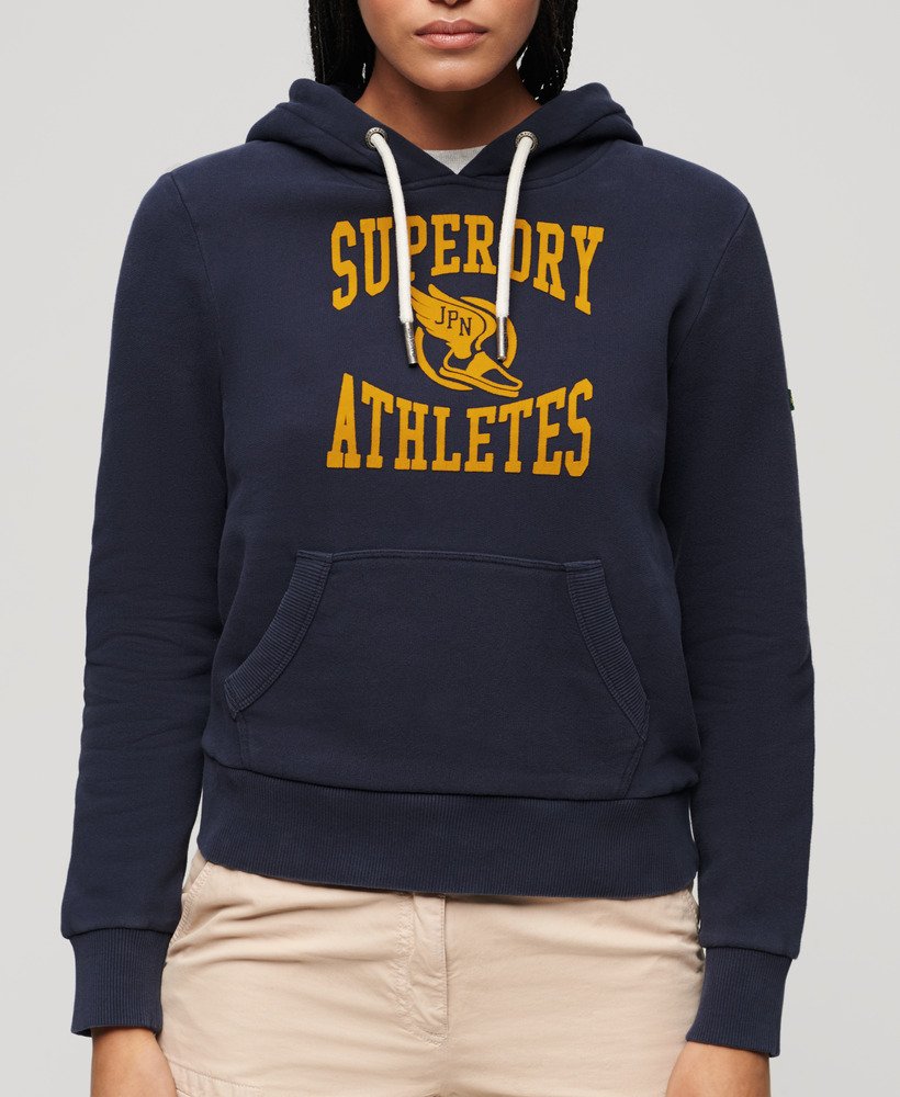 varsity hoodie met fluweelachtige print in donkerblauw.