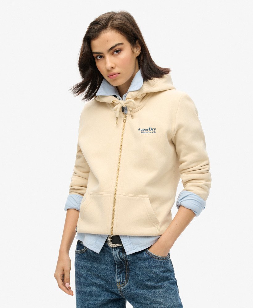 essential logo zip hoodie in tapioca cream beige