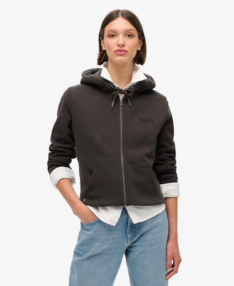 essential logo zip hoodie in bison black