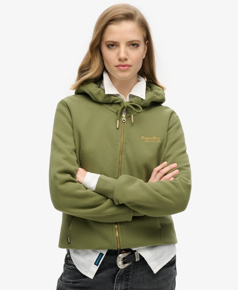 essential logo zip hoodie in olive khaki