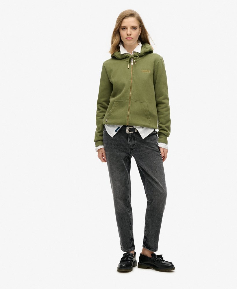 essential logo zip hoodie in olive khaki
