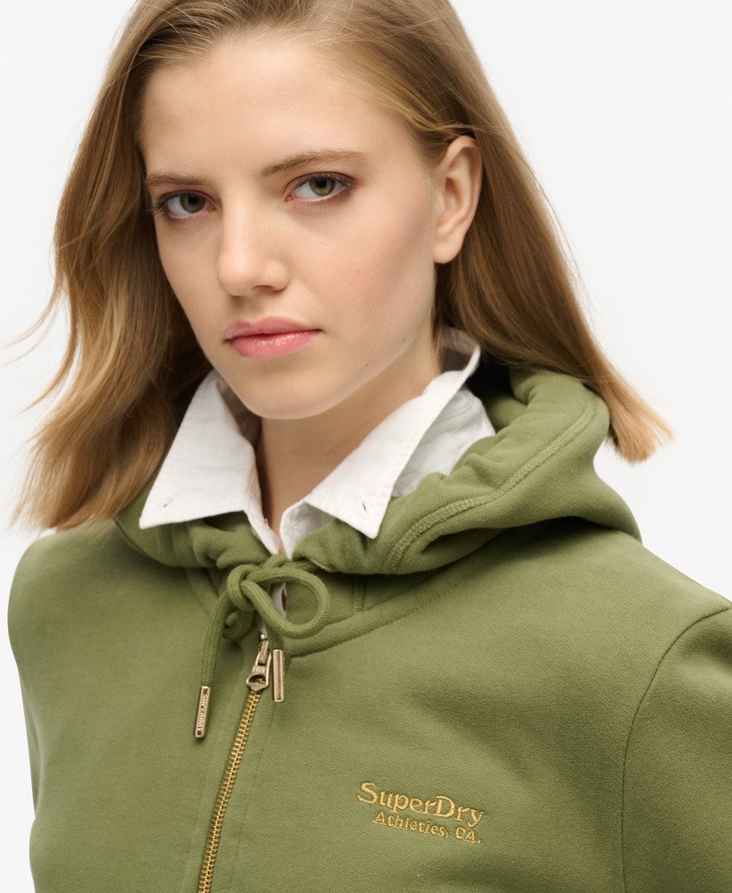 essential logo zip hoodie in olive khaki