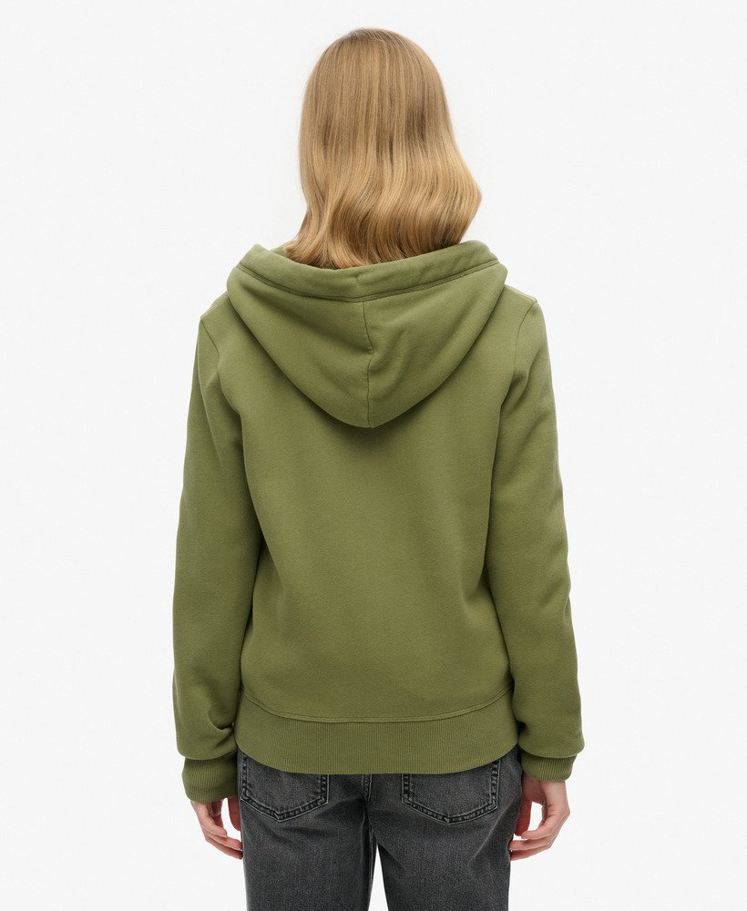 essential logo zip hoodie in olive khaki