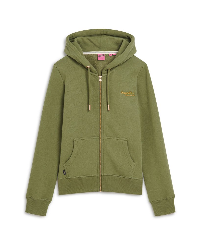 essential logo zip hoodie in olive khaki