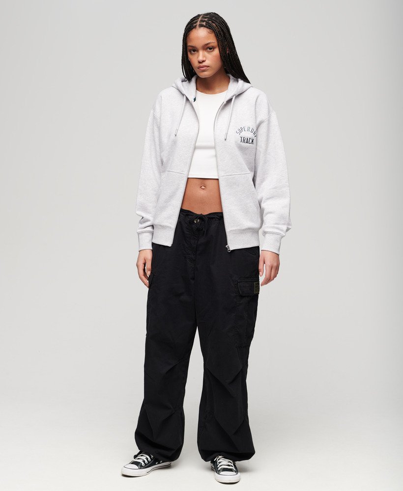 college logo boyfriend zip hoodie in cadet grey marl