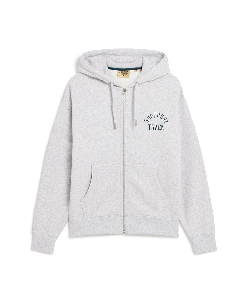 college logo boyfriend zip hoodie in cadet grey marl