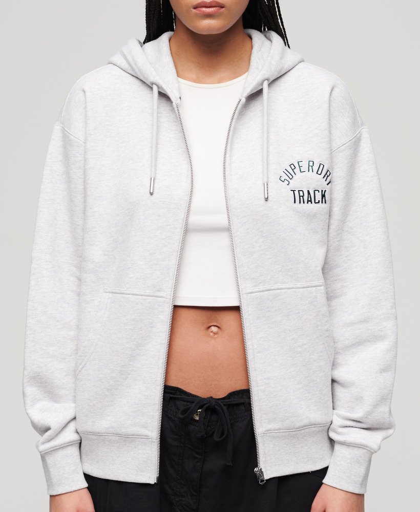 college logo boyfriend zip hoodie in cadet grey marl
