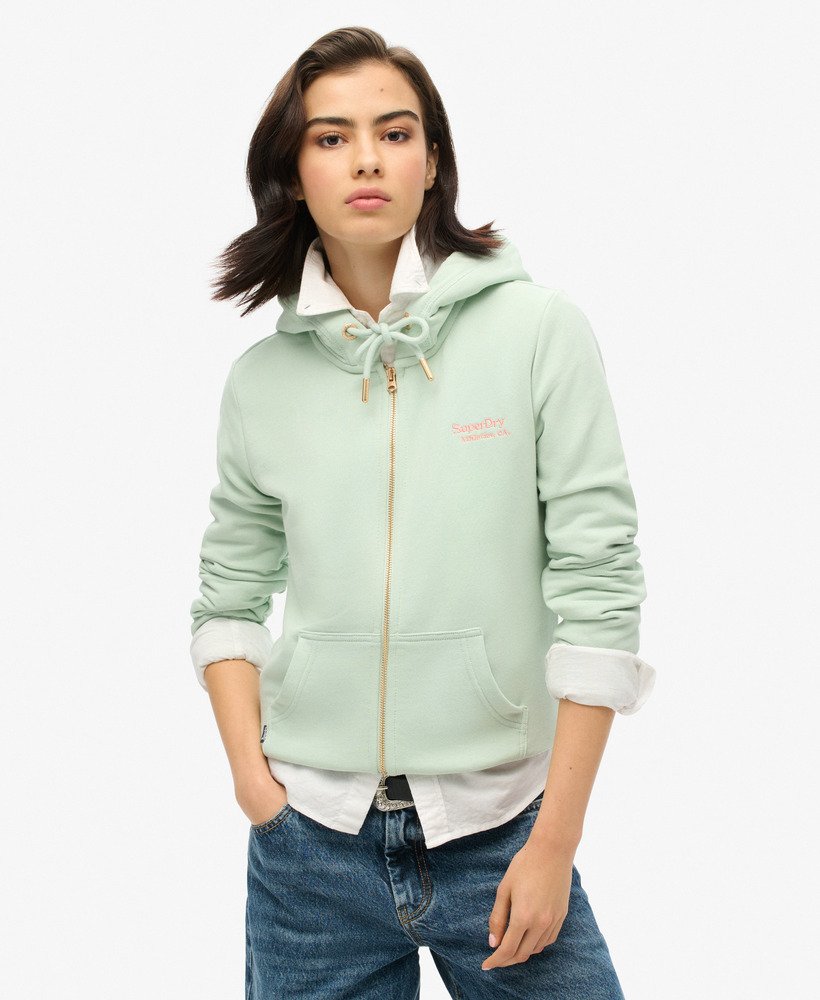 essential logo zip hoodie in surf spray green