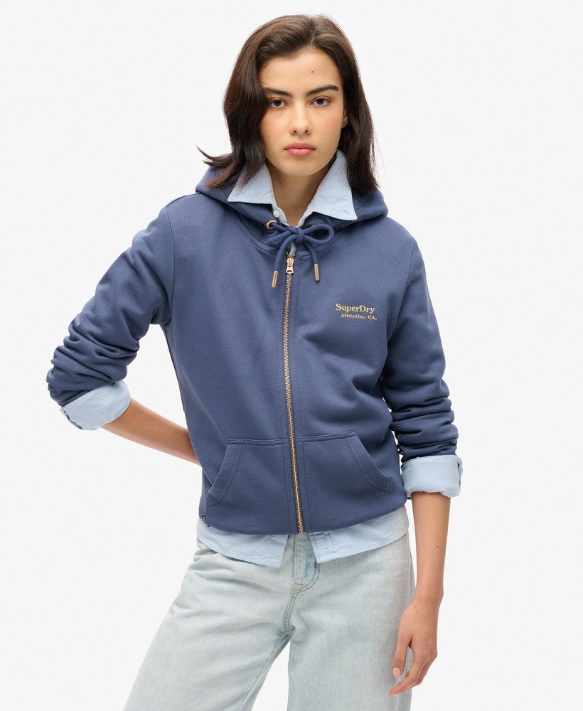 essential logo zip hoodie in mariner navy
