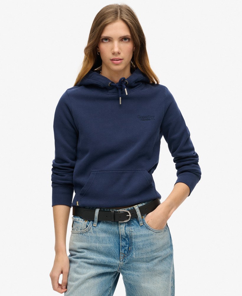 essential logo hoodie in richest navy