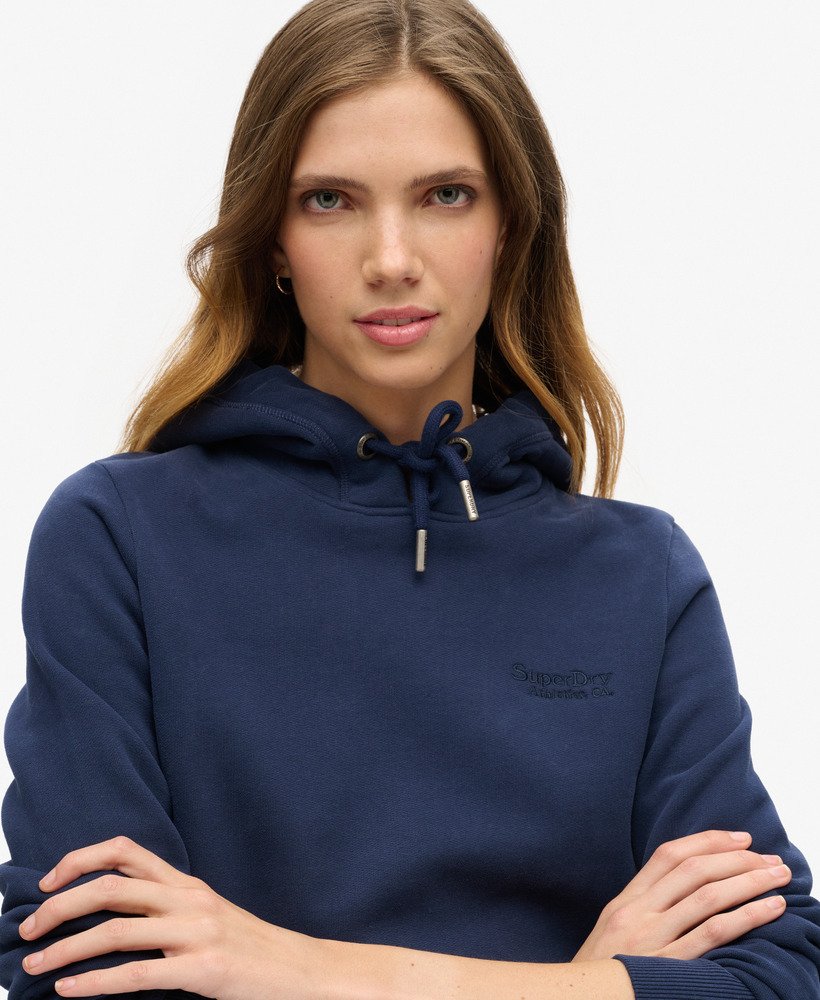 essential logo hoodie in richest navy