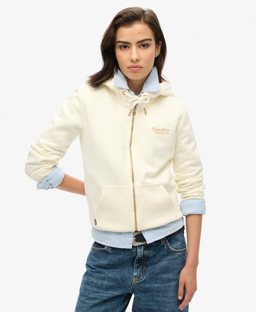 essential logo zip hoodie in off white