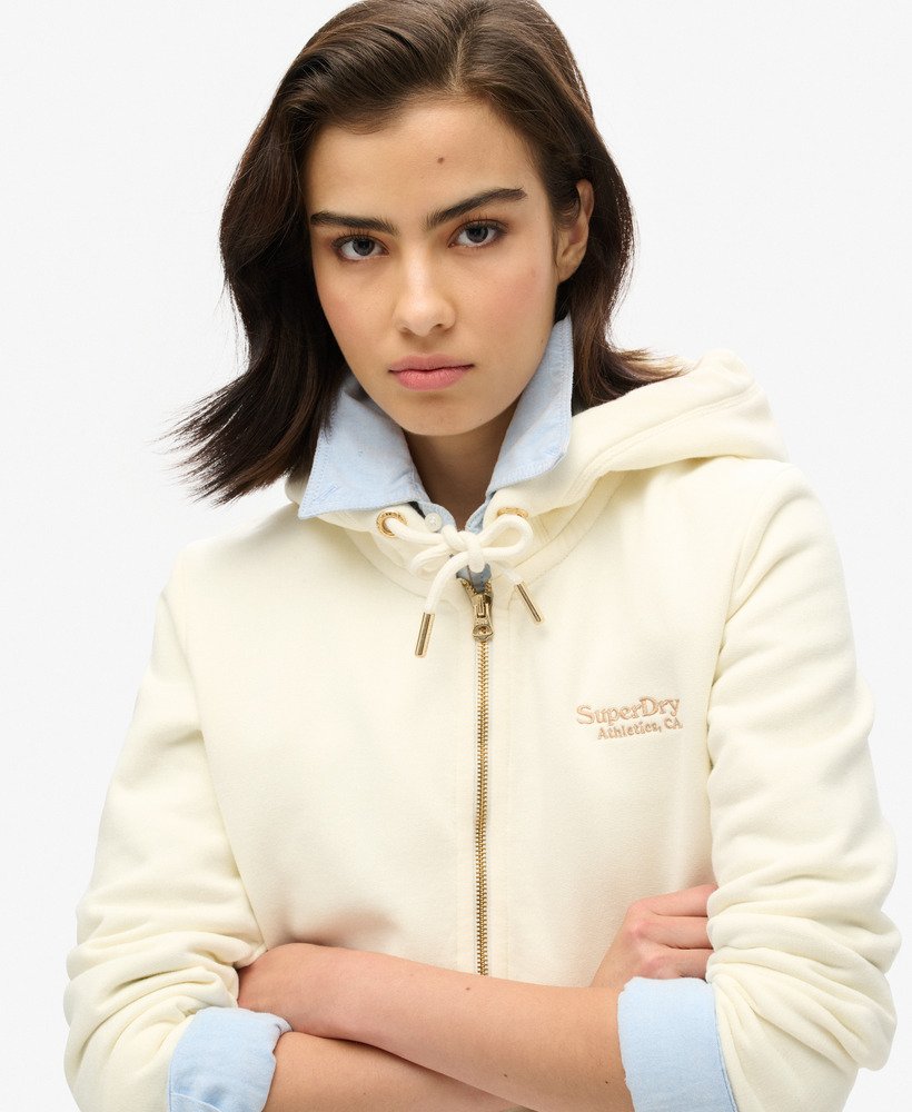 essential logo zip hoodie in off white