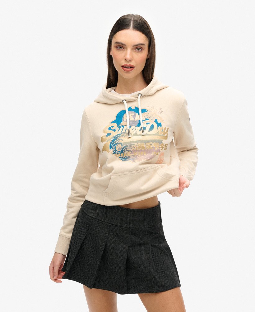 vintage itago hoodie met logo in tapioca crème beige