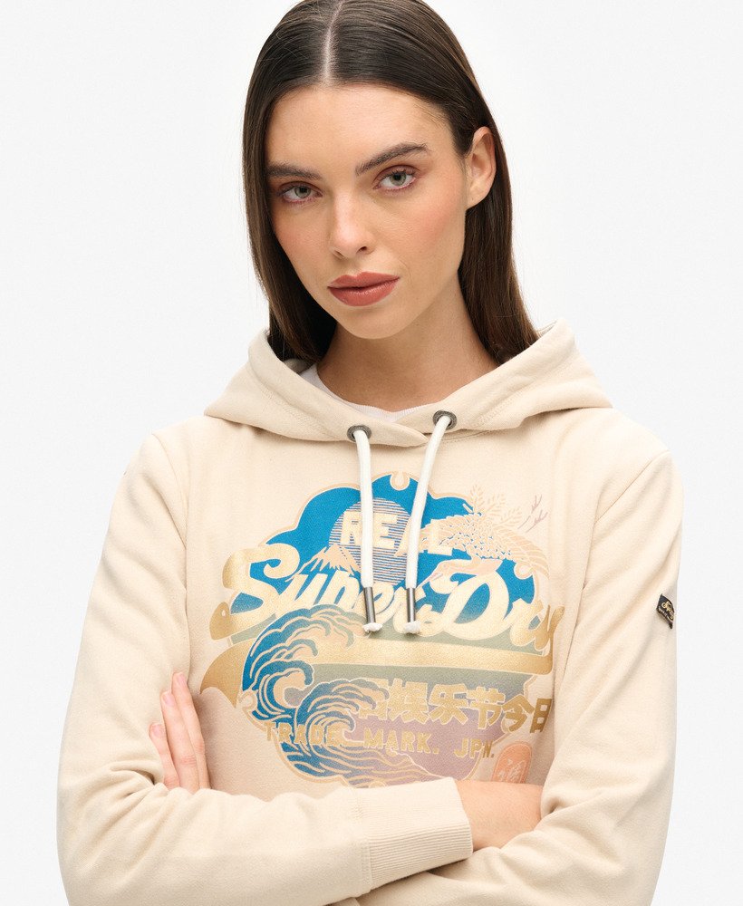 vintage itago hoodie met logo in tapioca crème beige