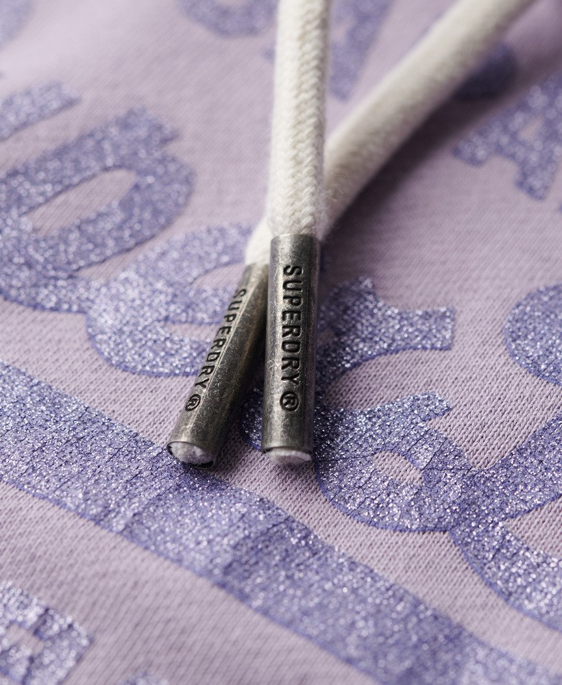 metallic vintage logo graphic onbewerkte hoodie in wisteria paars