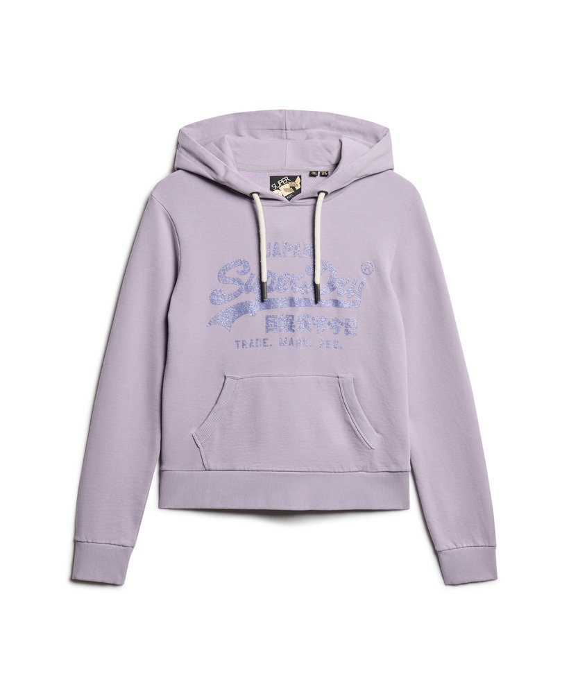 metallic vintage logo graphic onbewerkte hoodie in wisteria paars