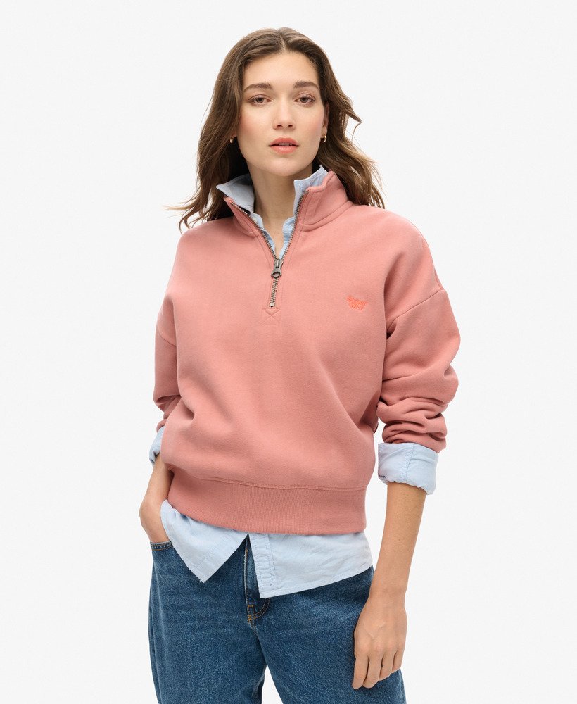 essentiële trui met halve rits in ash rose