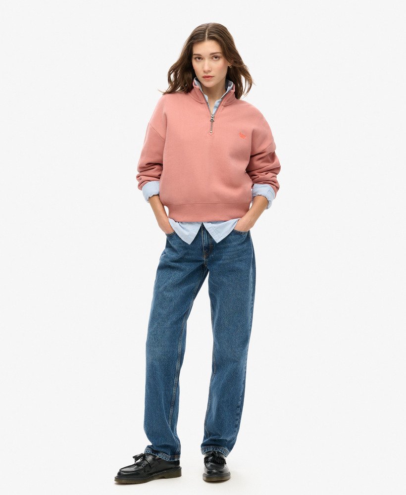essentiële trui met halve rits in ash rose