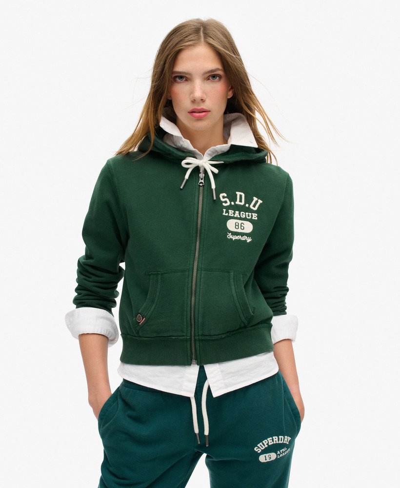 athletic essentials relaxed crop zip-hoodie in email green