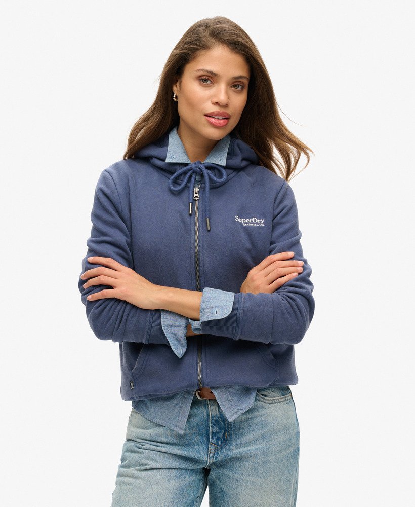essential logo zip hoodie in mariner navy