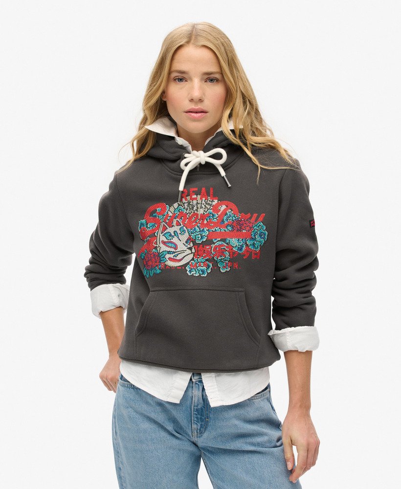 tokyo vintage logo graphic hoodie in vintage black