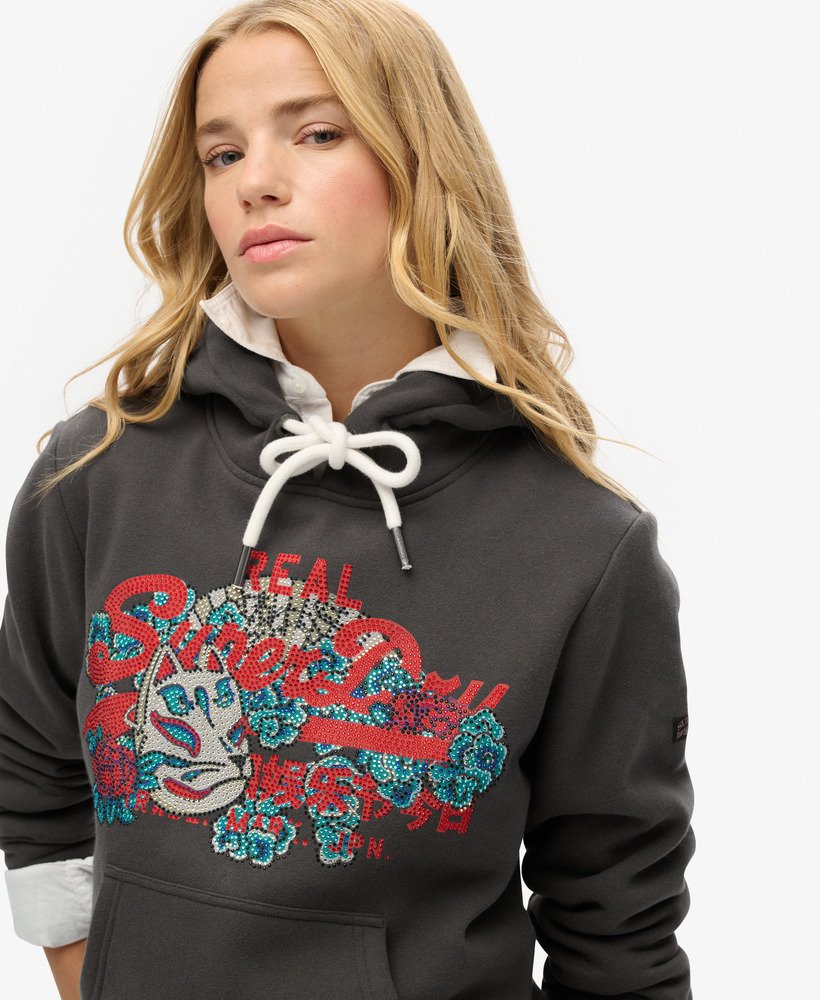 tokyo vintage logo graphic hoodie in vintage black