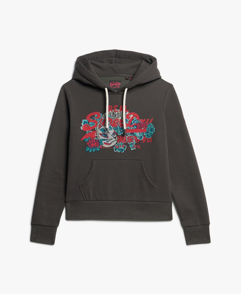 tokyo vintage logo graphic hoodie in vintage black