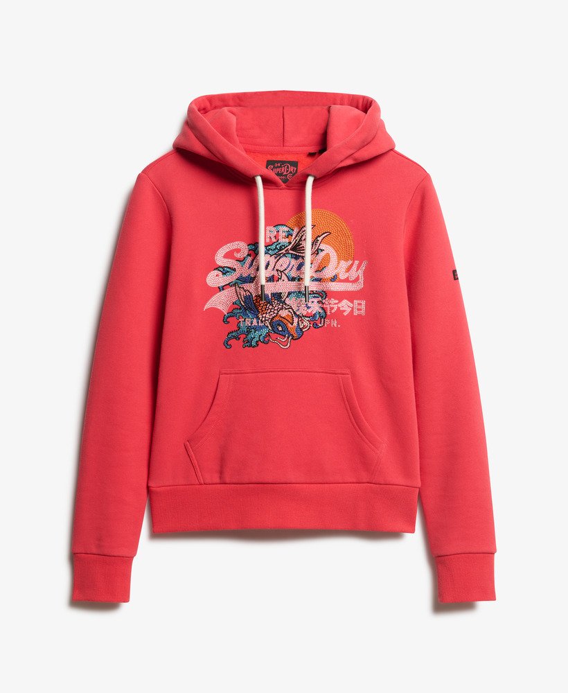 tokyo vintage logo graphic hoodie in soda pop red