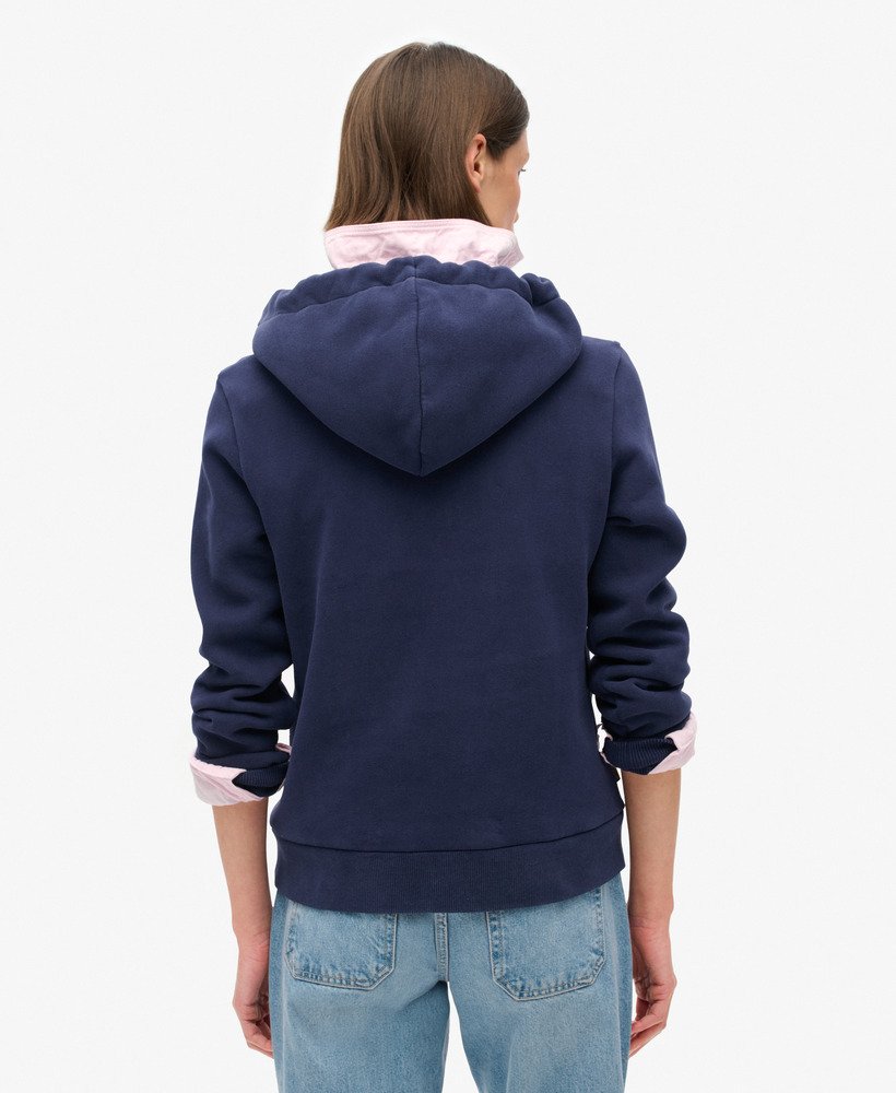 new york vintage logo graphic hoodie in rich navy