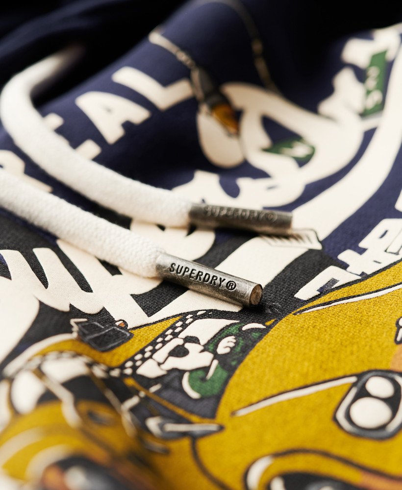 new york vintage logo graphic hoodie in rich navy