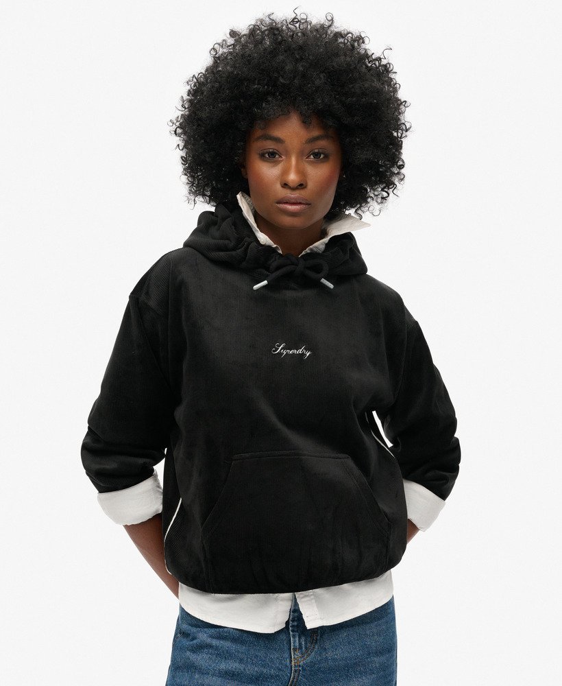 country club velours loose hoodie in zwart