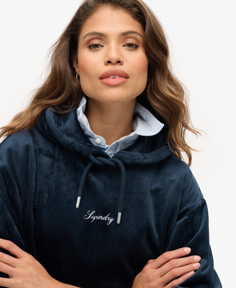 country club velours loose hoodie in blueberry navy