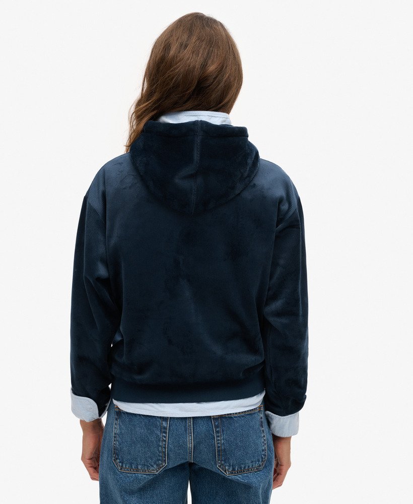 country club velours loose hoodie in blueberry navy