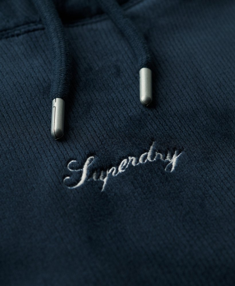 country club velours loose hoodie in blueberry navy
