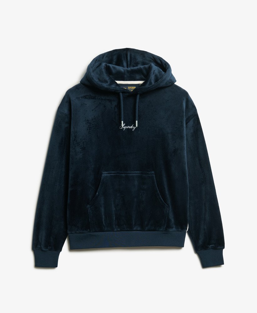 country club velours loose hoodie in blueberry navy