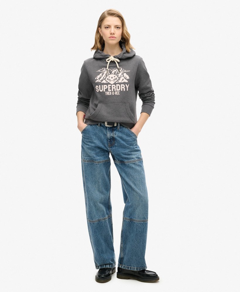lo-fi outdoor hoodie met grafische print in granietgrijs gemêleerd.