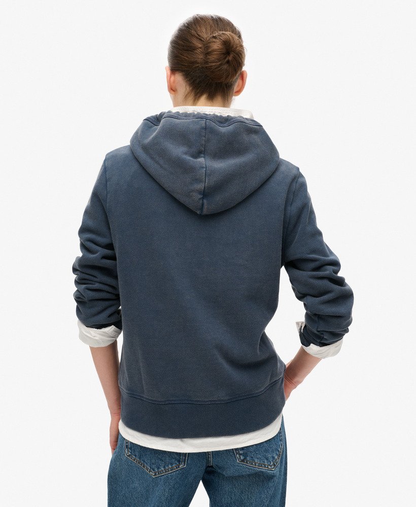 essential logo half brushed hoodie in richest navy