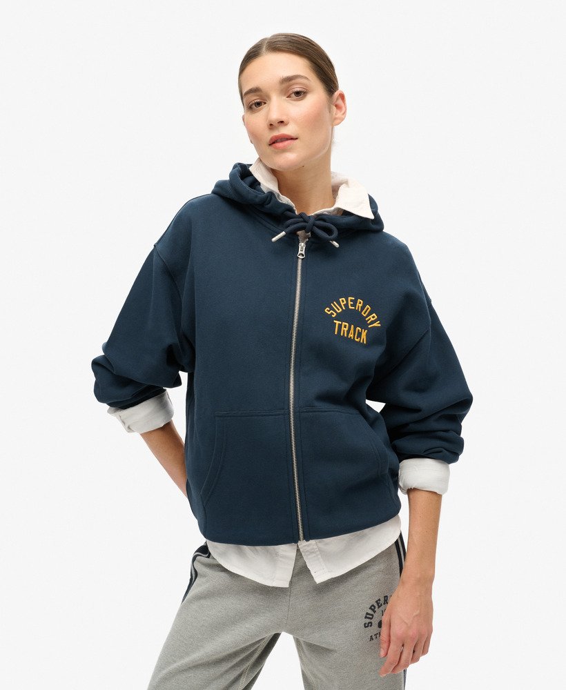 college logo boyfriend zip hoodie in blueberry navy