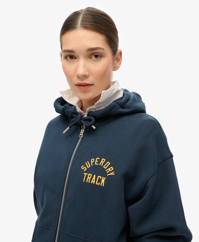 college logo boyfriend zip hoodie in blueberry navy