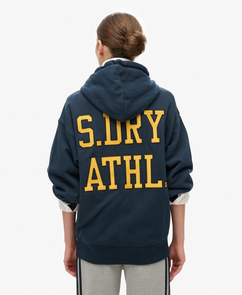 college logo boyfriend zip hoodie in blueberry navy