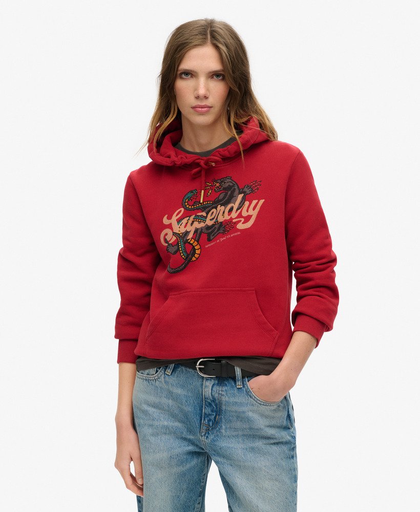 hoodie met tattoo-scriptprint in red dahlia-stijl