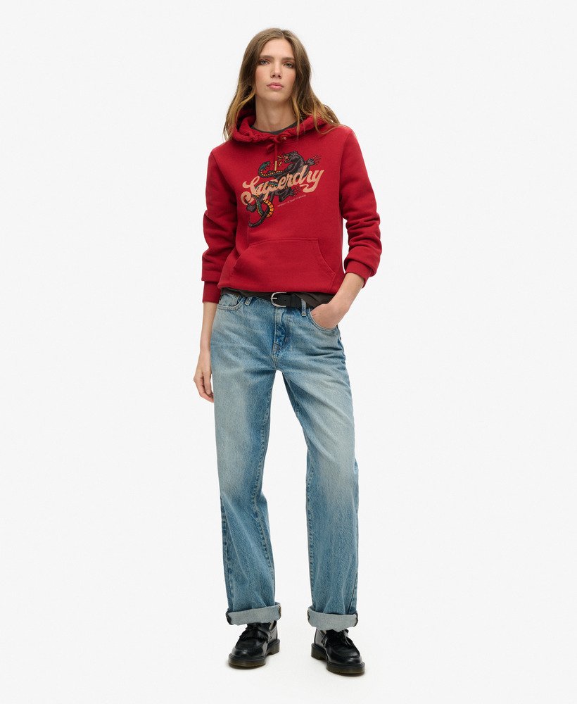 hoodie met tattoo-scriptprint in red dahlia-stijl