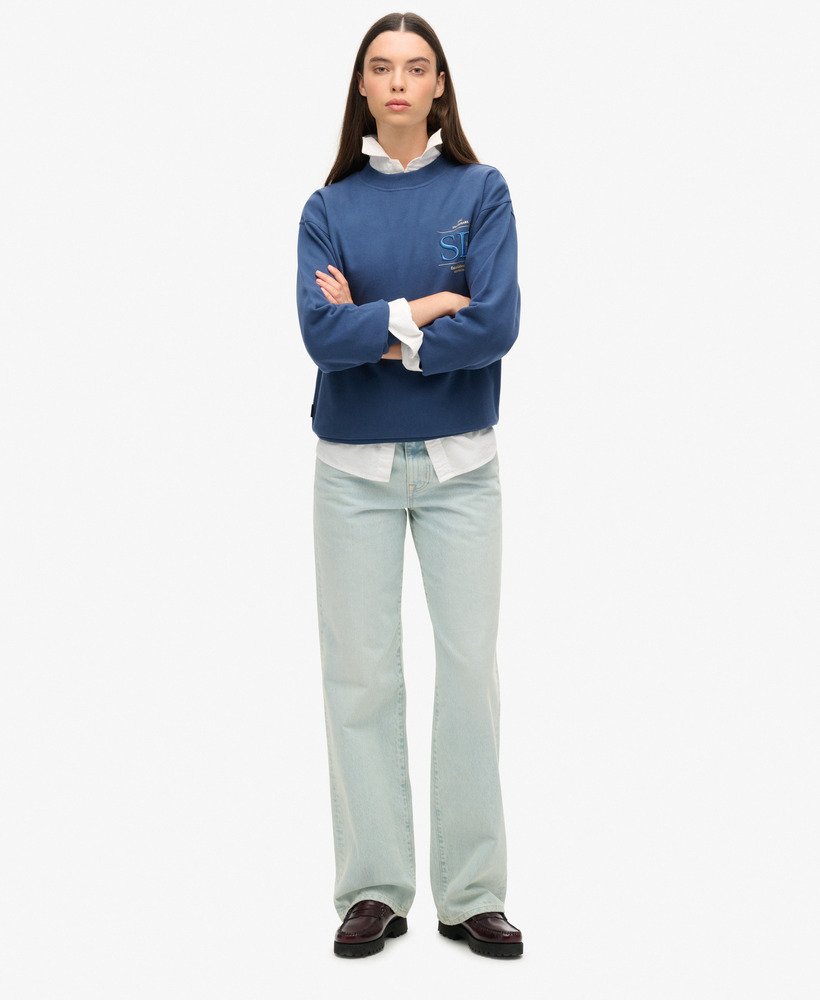 luxe metallic losvallend sweatshirt in sargasso zeeblauw