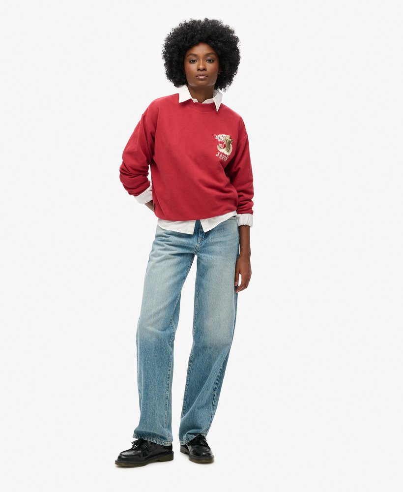 suika geborduurd losvallend sweatshirt in rode dahlia