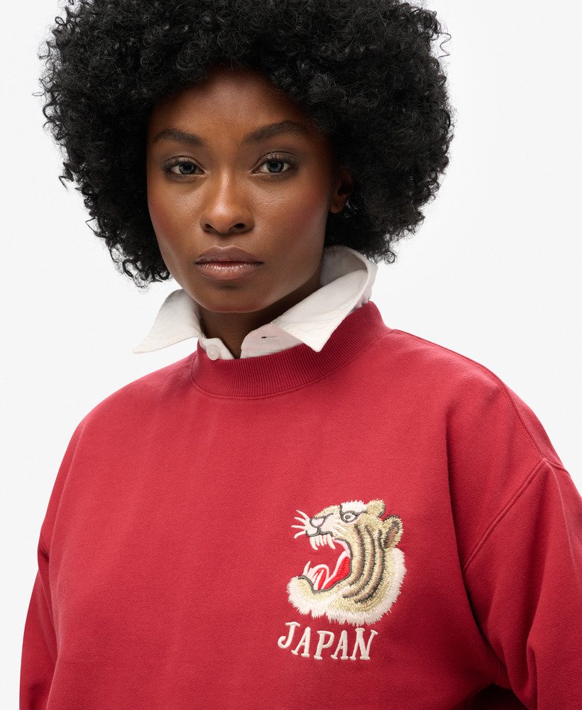 suika geborduurd losvallend sweatshirt in rode dahlia