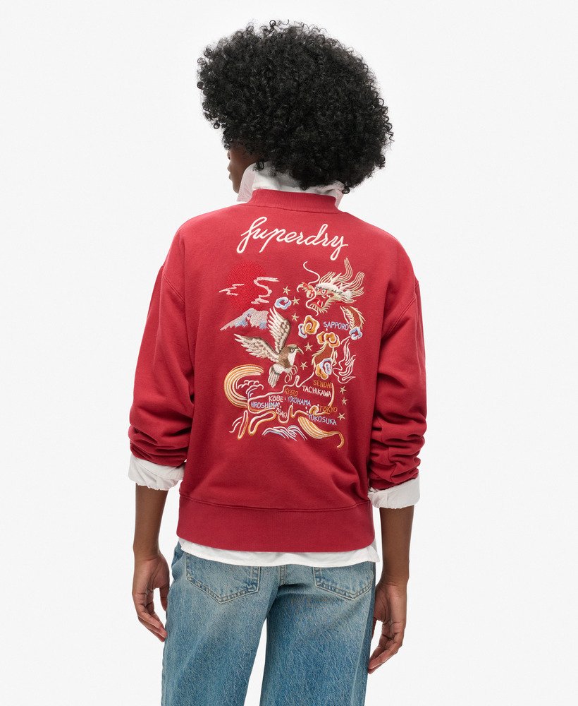 suika geborduurd losvallend sweatshirt in rode dahlia