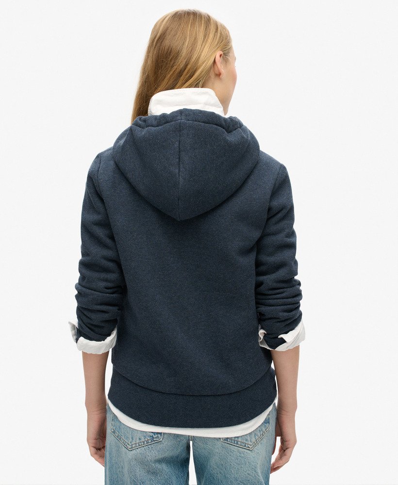 luxe metallic logo zip hoodie in trench navy marl